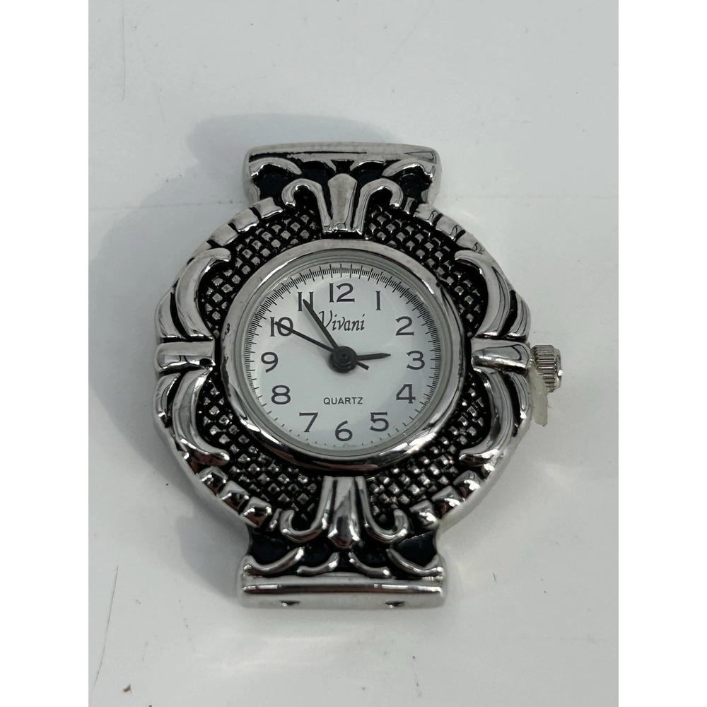 Vintage Vivani Silver Toned Quartz Watch Ornate Textured Bezel